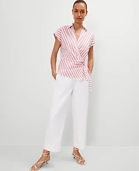 Ann Taylor Striped Collared Tie Waist Top Burnt Mauve Women's