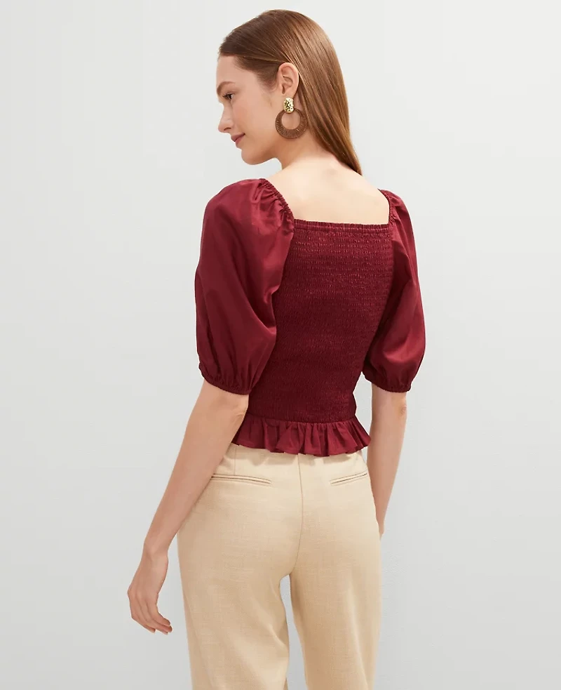 Ann Taylor Square Neck Smocked Top Women's
