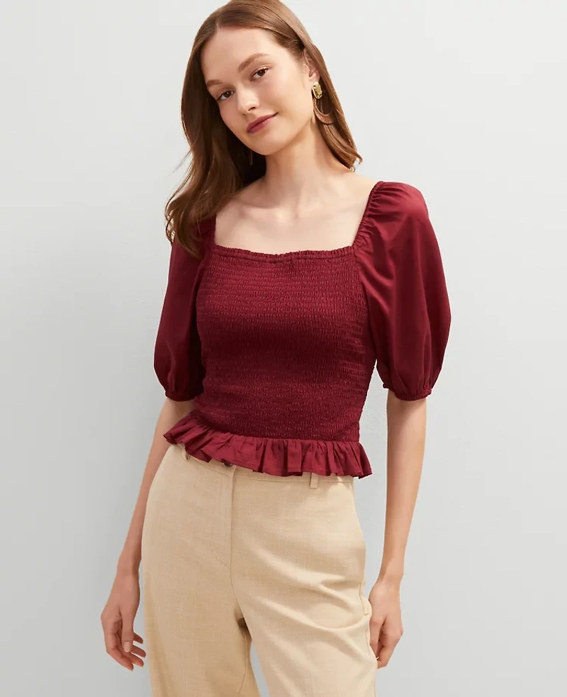 Ann Taylor Square Neck Smocked Top Women's