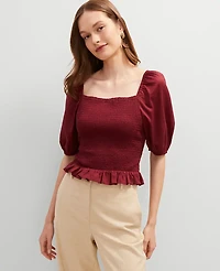 Ann Taylor Square Neck Smocked Top Women's