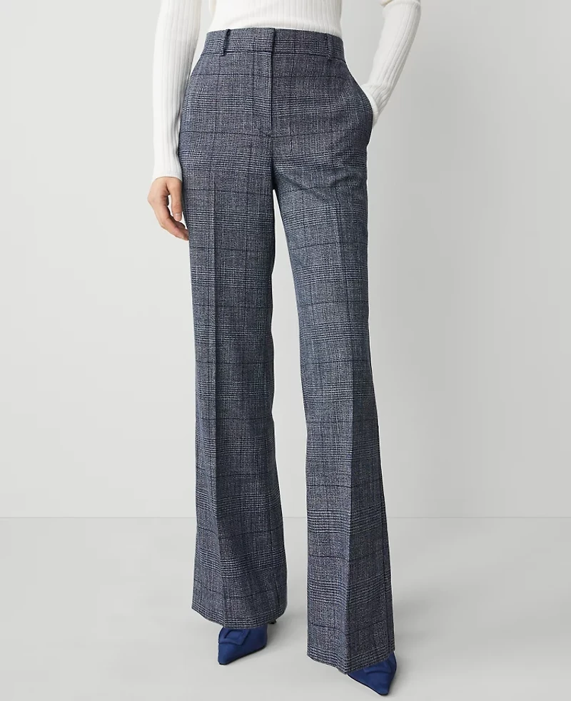 Ann Taylor The Trouser Pant in Plaid Size 2 Navy/White Combo Women's
