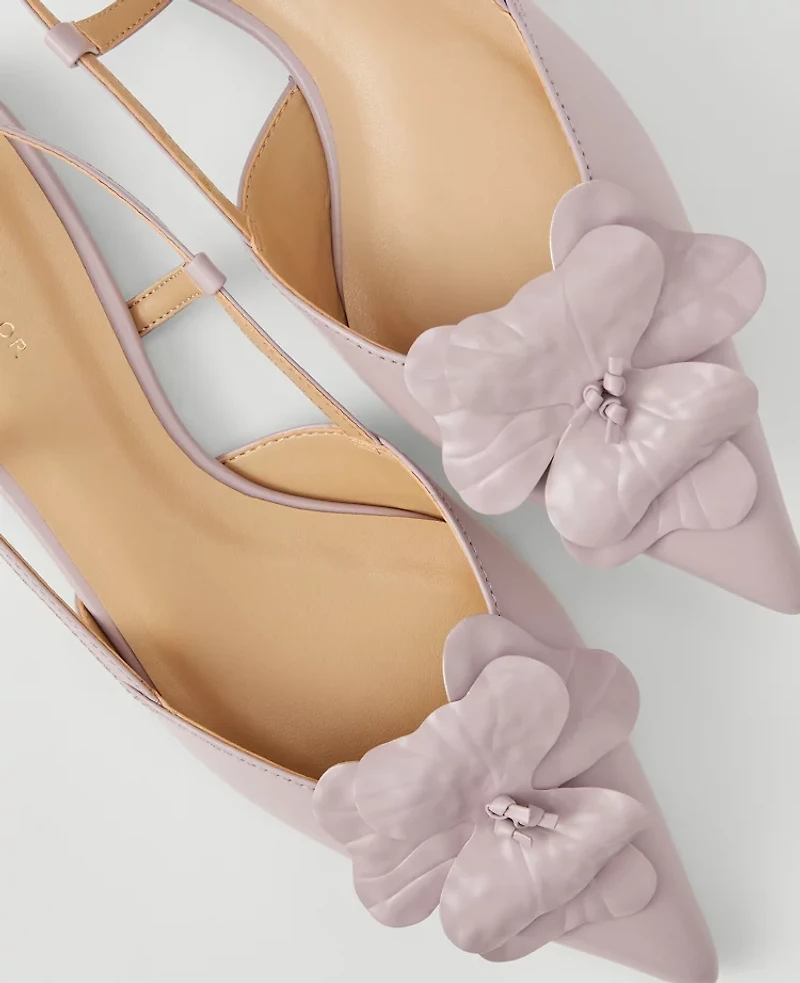 Ann Taylor Flower Nip Toe Leather Slingback Flats Size 8 1/2 Lilac Bud Women's