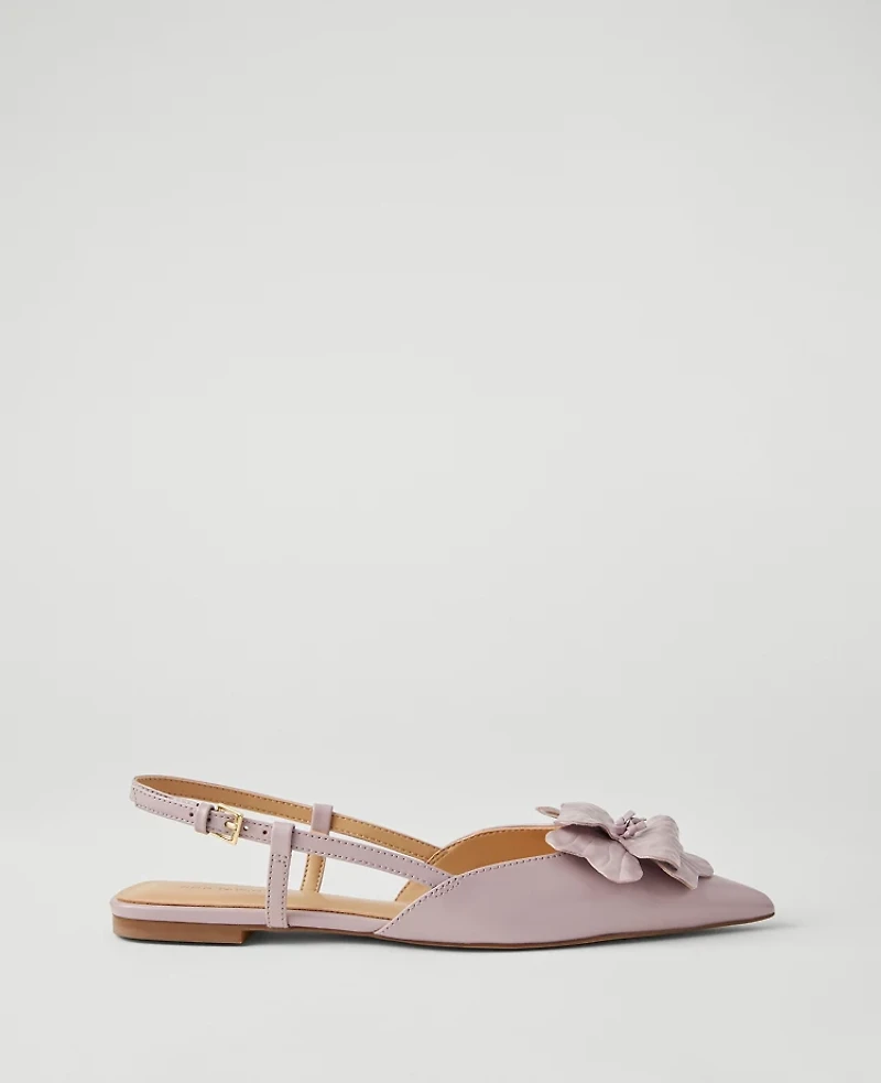 Ann Taylor Flower Nip Toe Leather Slingback Flats Size 8 1/2 Lilac Bud Women's