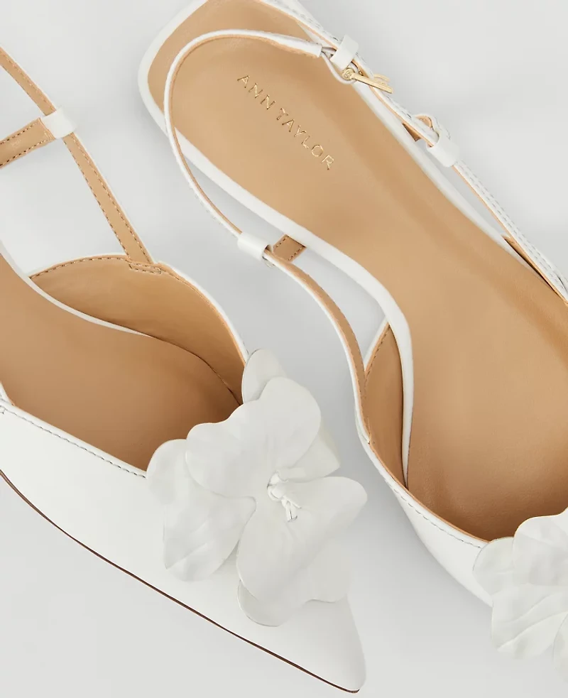 Ann Taylor Flower Nip Toe Leather Slingback Flats Size 8 White Women's
