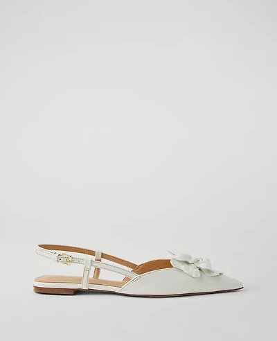 Ann Taylor Flower Nip Toe Leather Slingback Flats Size 8 White Women's