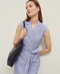 Ann Taylor The Belted Blazer Wrap Dress in Pinstripe Size 0 Velvet Morning Women's