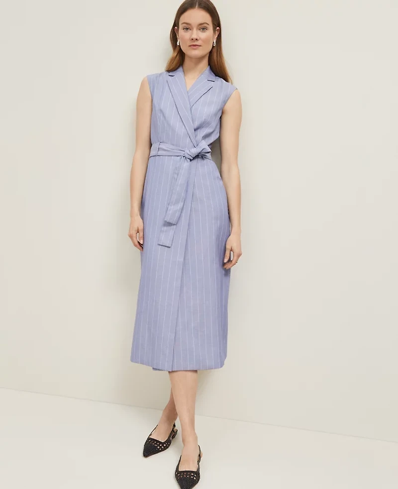 Ann Taylor The Belted Blazer Wrap Dress in Pinstripe Size 0 Velvet Morning Women's