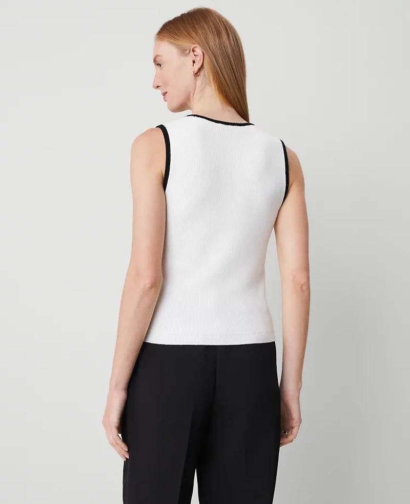 Ann Taylor Contrast Ribbed Sweater Vest White/Black Multi Women's
