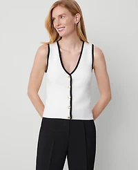 Ann Taylor Contrast Ribbed Sweater Vest White/Black Multi Women's