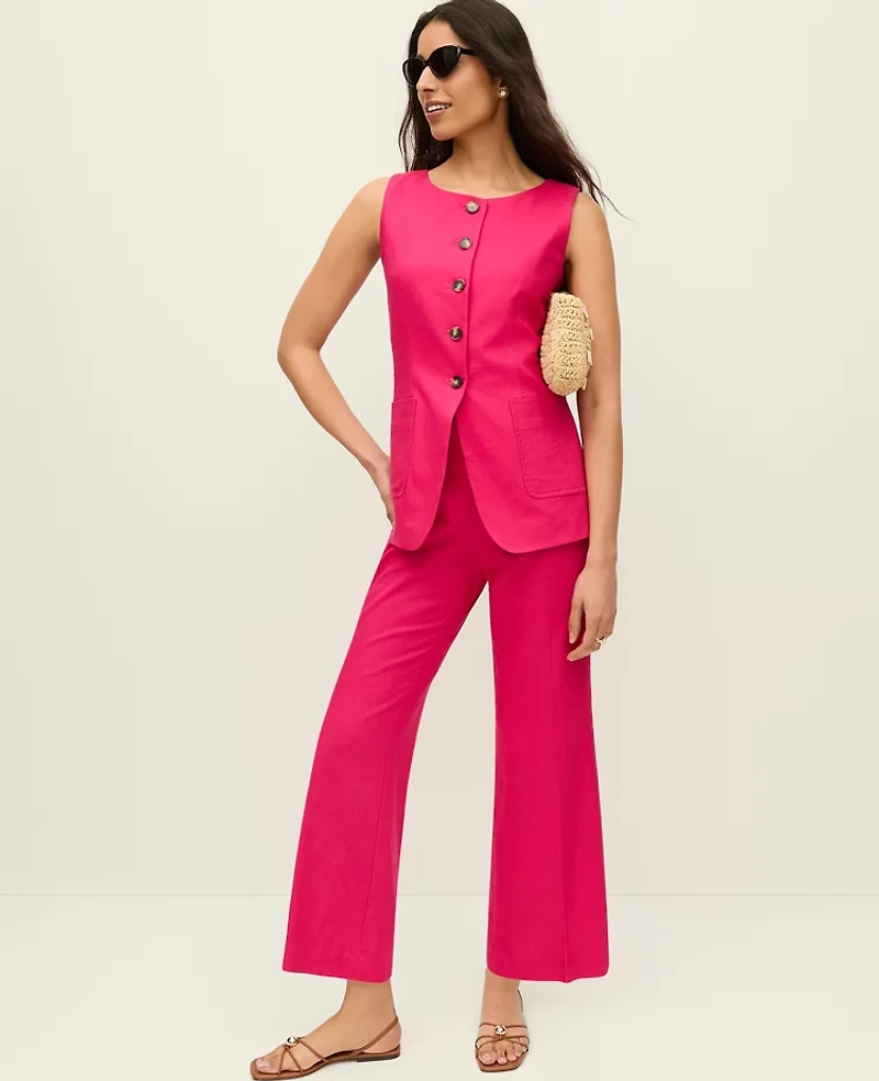 Ann Taylor The Flare Ankle Pant Linen Blend Bougainvillea Women's