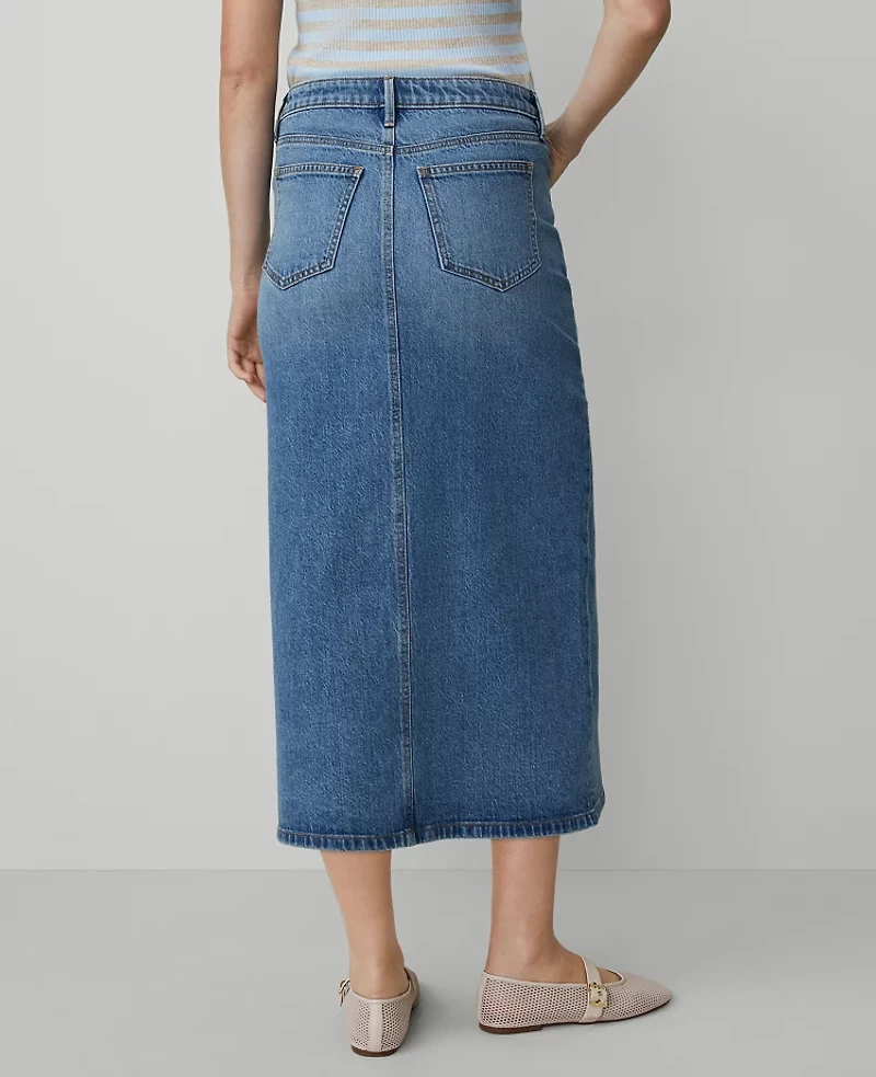 Ann Taylor Weekend Collection Denim Midi Skirt Size 14 Light Wash Women's