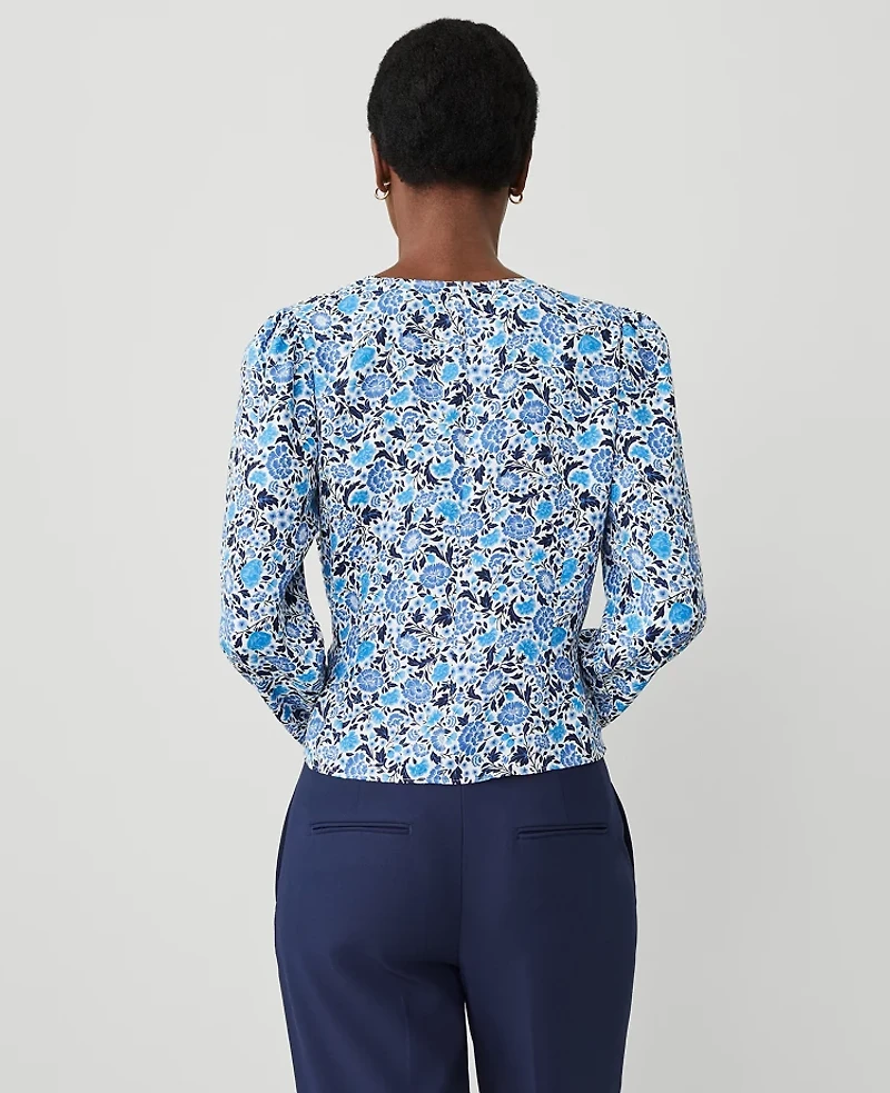 Ann Taylor Floral Silky Wrap Blouse Size XL Winter White Women's