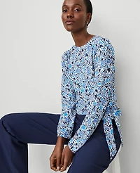 Ann Taylor Floral Silky Wrap Blouse Size XL Winter White Women's