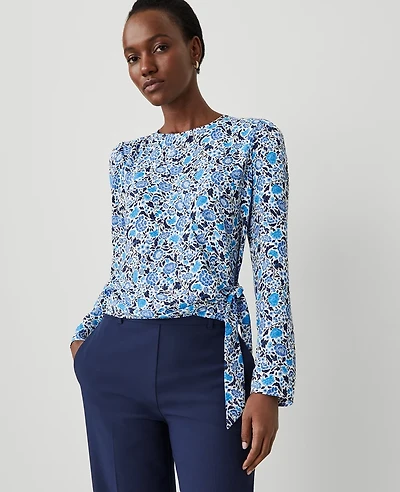 Ann Taylor Floral Silky Wrap Blouse Size XL Winter White Women's