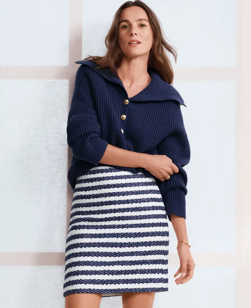 Ann Taylor Petite Ribbed Button Sweater Royalty Blue Women's