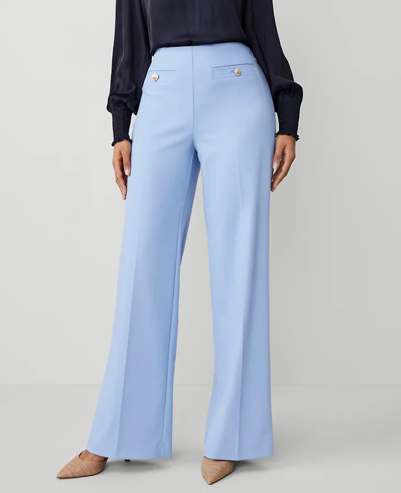 Ann Taylor The Button Trim Sailor Wide-Leg Pant — Curvy Fit Size 2 Larimar Blue Women's