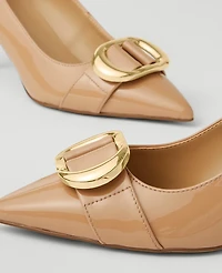 Ann Taylor Pointy Toe Patent Buckle Pump Size 8 1/2 Sand Women's