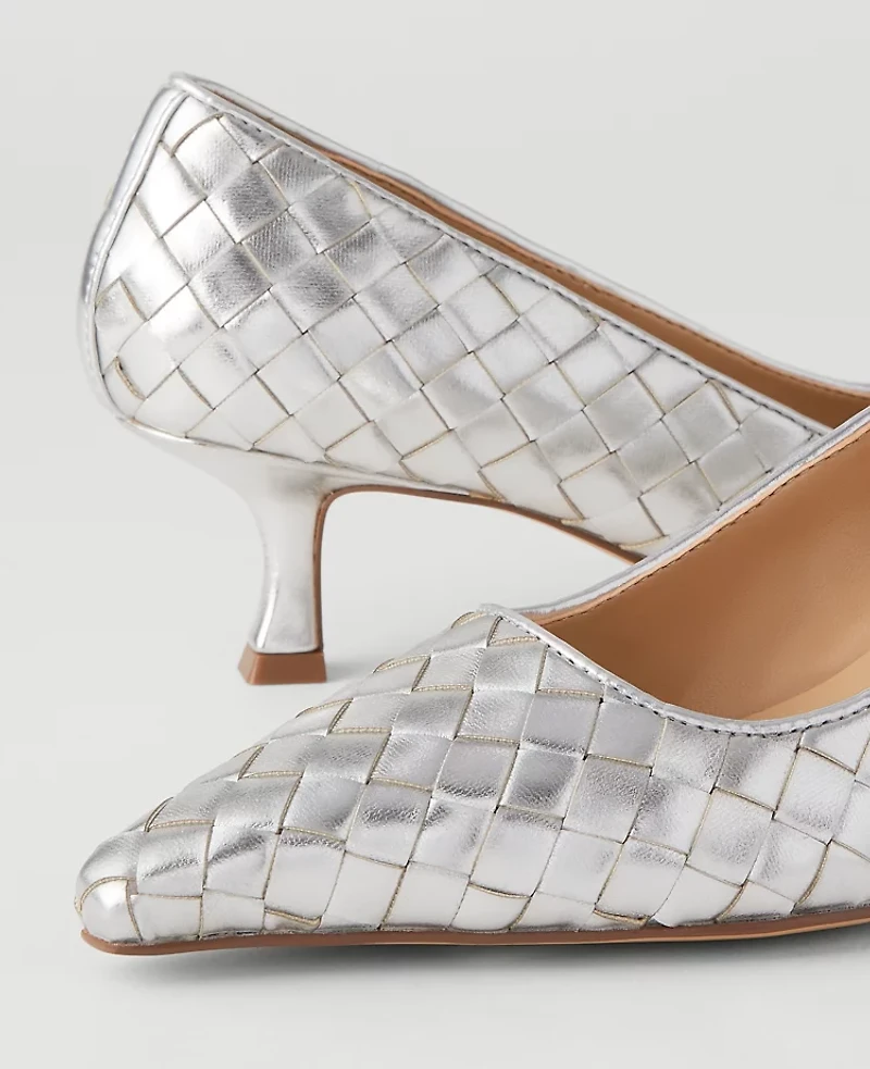 Ann Taylor Nip Toe Kitten Heel Pumps Silver Women's