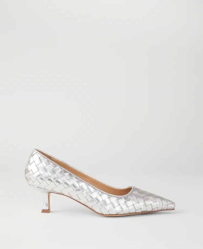 Ann Taylor Nip Toe Kitten Heel Pumps Silver Women's