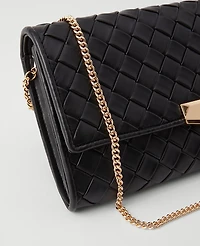 Ann Taylor Woven Faux Leather Clutch Handbag Black Women's