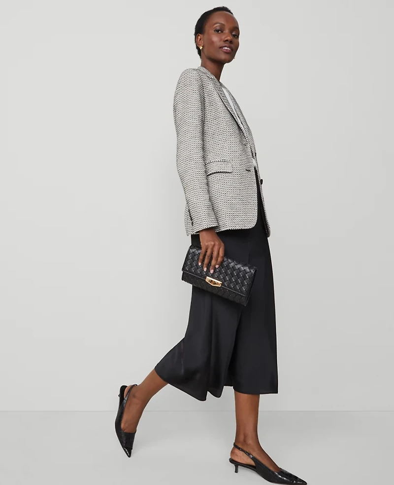 Ann Taylor Woven Faux Leather Clutch Handbag Black Women's