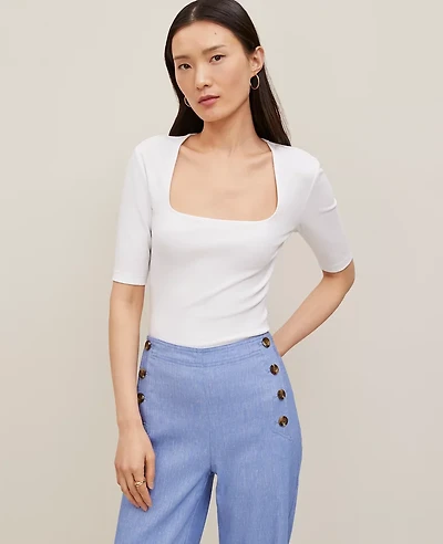 Ann Taylor Angled Square Neck Top White Women's