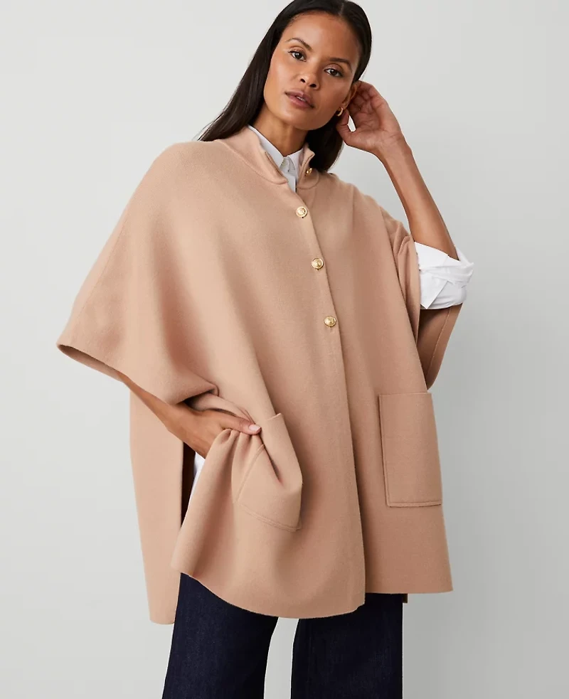 Ann Taylor Button Mock Neck Poncho M/L Women's