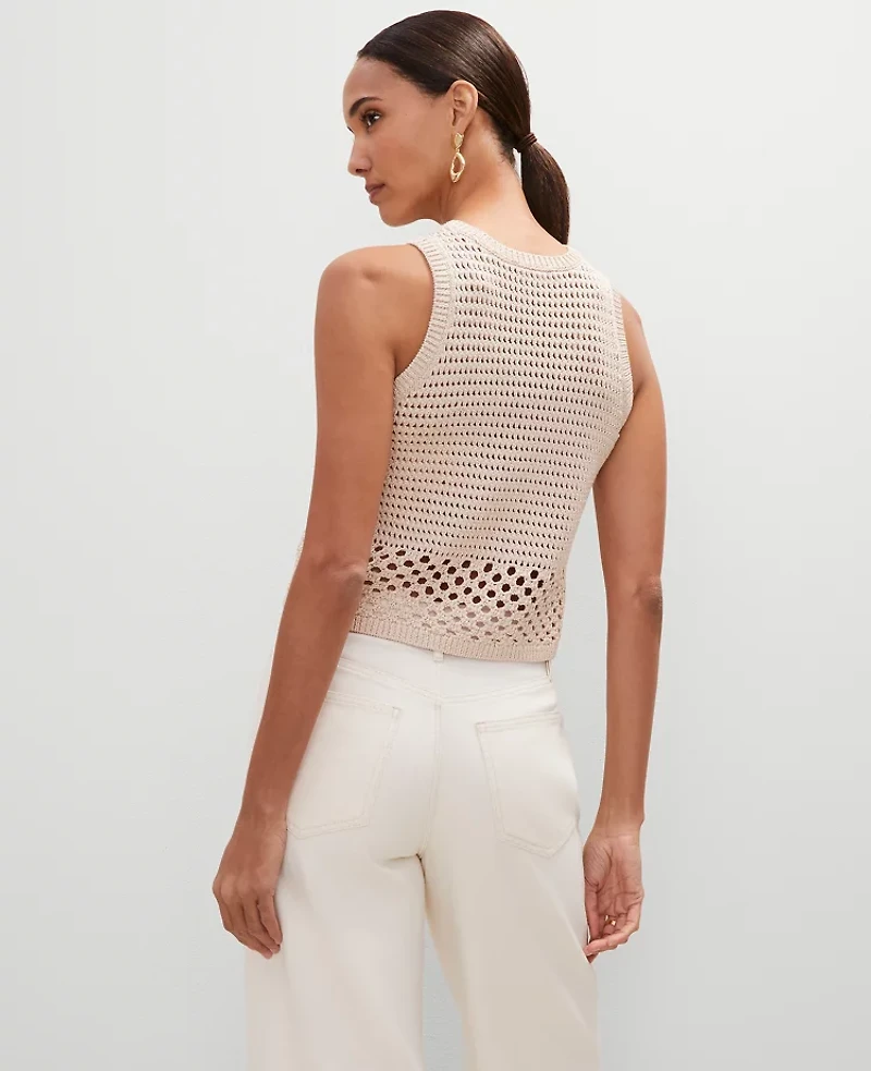 Ann Taylor Crochet Sweater Shell Top Size 2XL Sand Shell Top Women's