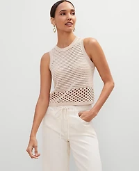 Ann Taylor Crochet Sweater Shell Top Size 2XL Sand Shell Top Women's
