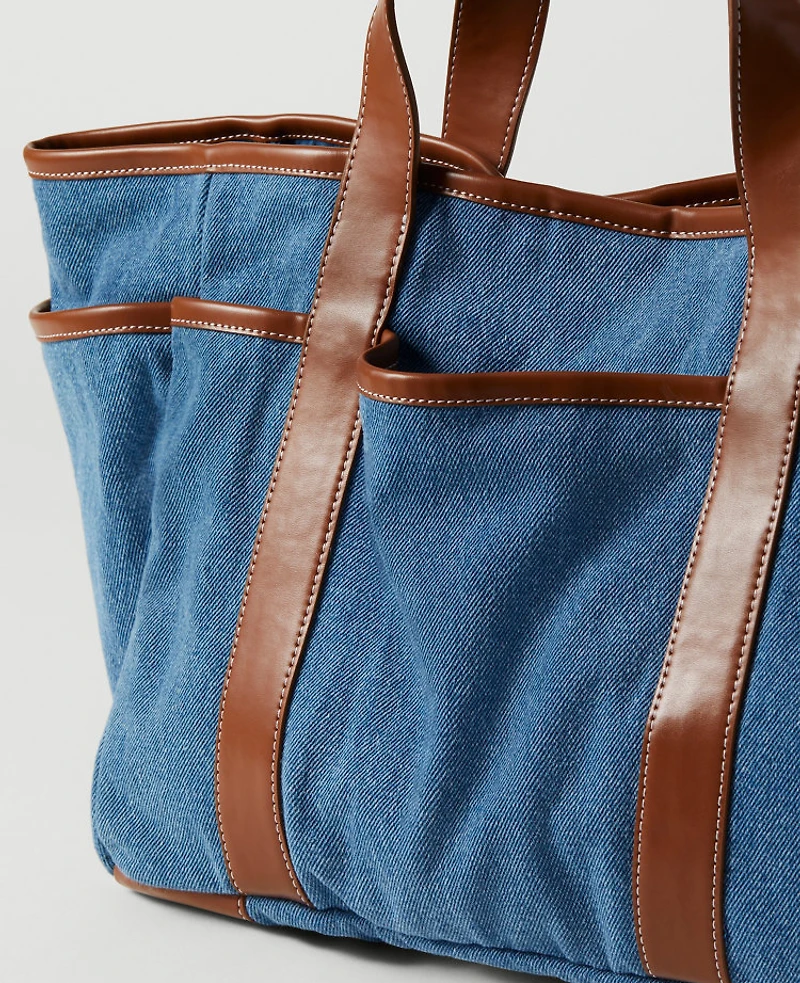 Ann Taylor Weekend Collection Garden Denim Tote Bag Soft Denim Blue Women's