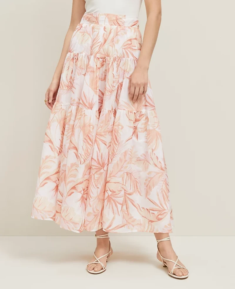 Ann Taylor Floral Tiered Full Skirt Size 14 Blush Women's