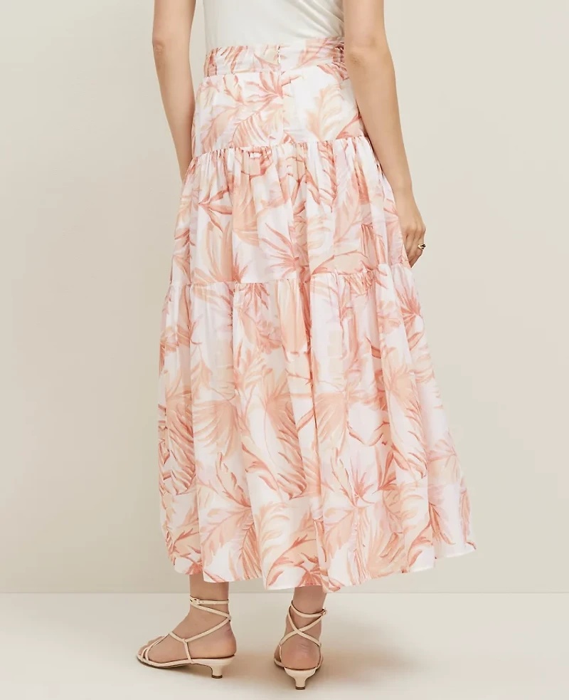 Ann Taylor Floral Tiered Full Skirt Size 14 Blush Women's