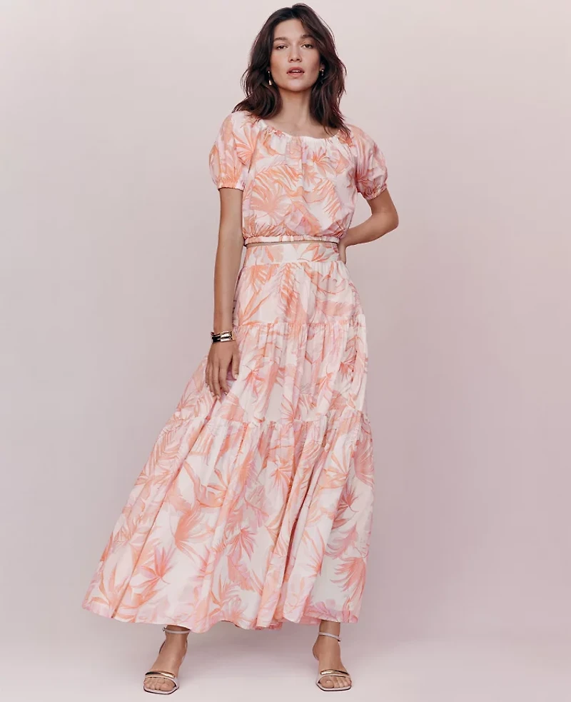 Ann Taylor Floral Tiered Full Skirt Size 14 Blush Women's