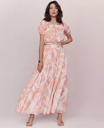 Ann Taylor Floral Tiered Full Skirt Size 0 Blush Women's