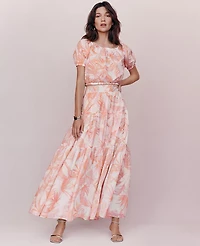 Ann Taylor Floral Tiered Full Skirt Size 14 Blush Women's