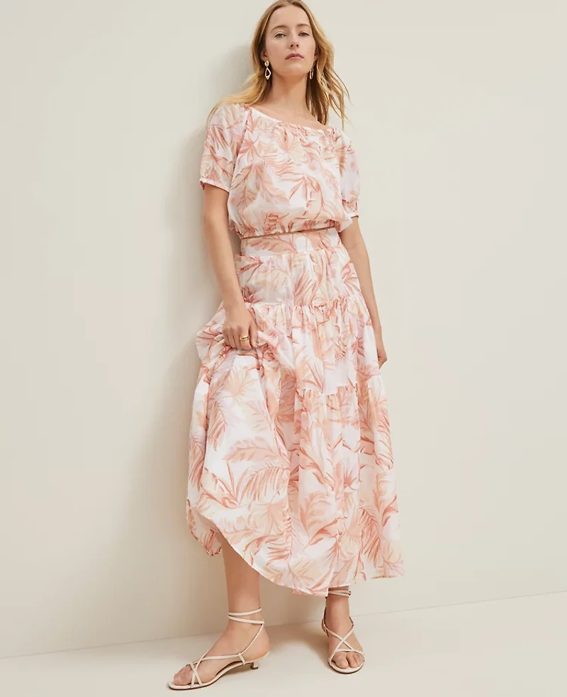 Ann Taylor Floral Tiered Full Skirt Size 14 Blush Women's