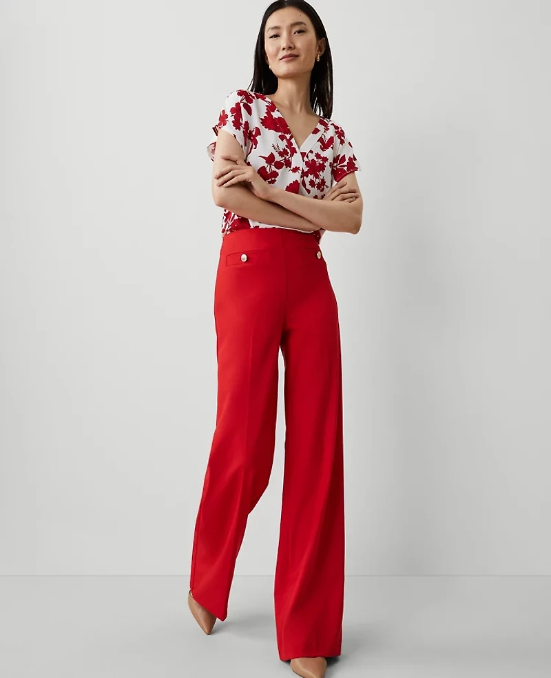 Ann Taylor The Petite Button Trim Sailor Wide-Leg Pant Women's