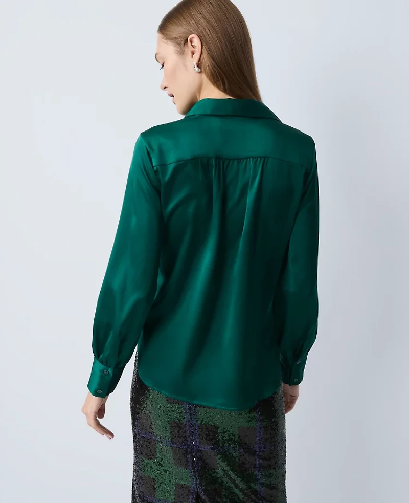 Ann Taylor Collared Shirred Yoke Button Down Shirt Women's