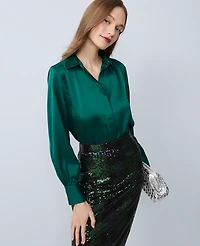 Ann Taylor Collared Shirred Yoke Button Down Shirt Women's