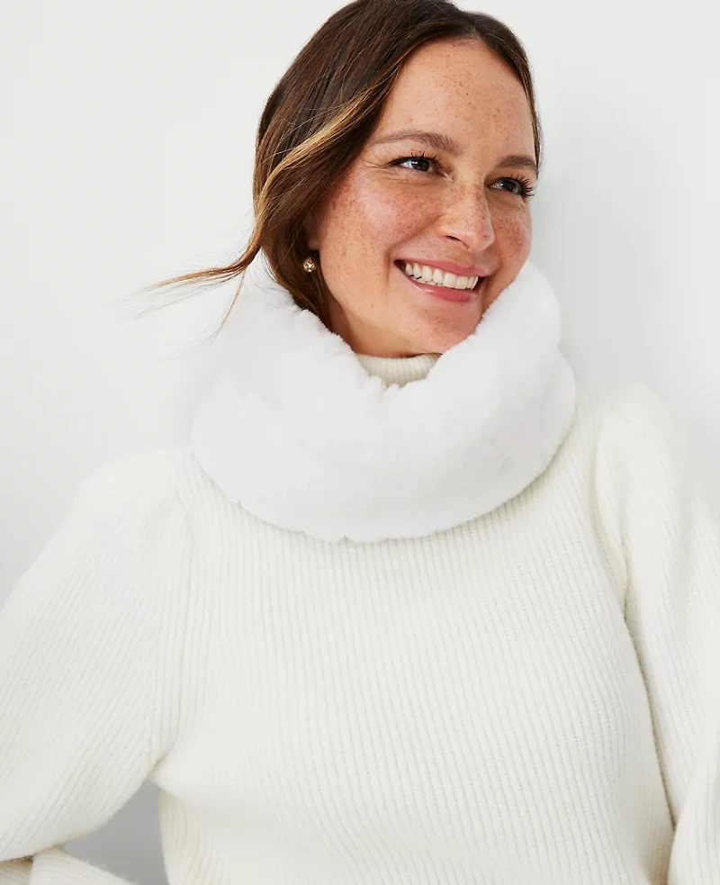 Ann Taylor Faux Fur Snood Winter White Women's