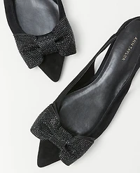 Ann Taylor Crystal Bow Pointy Toe Suede Slingback Flats Size 6 Black Women's