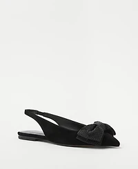 Ann Taylor Crystal Bow Pointy Toe Suede Slingback Flats Size 6 Black Women's