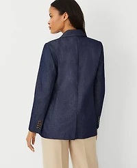 Ann Taylor The Long Double Breasted Blazer Size 0 Pure Indigo Women's