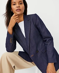 Ann Taylor The Long Double Breasted Blazer Size 0 Pure Indigo Women's
