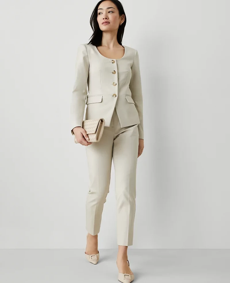 Ann Taylor The High Rise Everyday Ankle Pant Stretch Cotton Tahini Women's