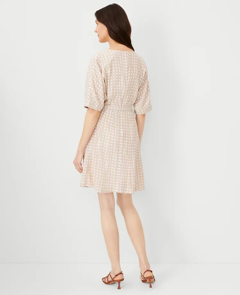 Ann Taylor Lattice Linen Blend Split Neck Flare Dress Size 0 Baguette Women's