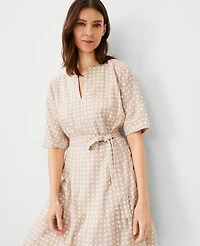 Ann Taylor Lattice Linen Blend Split Neck Flare Dress Size 0 Baguette Women's