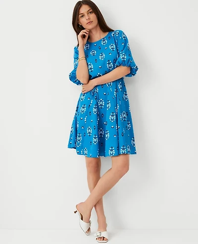 Ann Taylor Floral Boatneck Flare Dress Santorini Women's