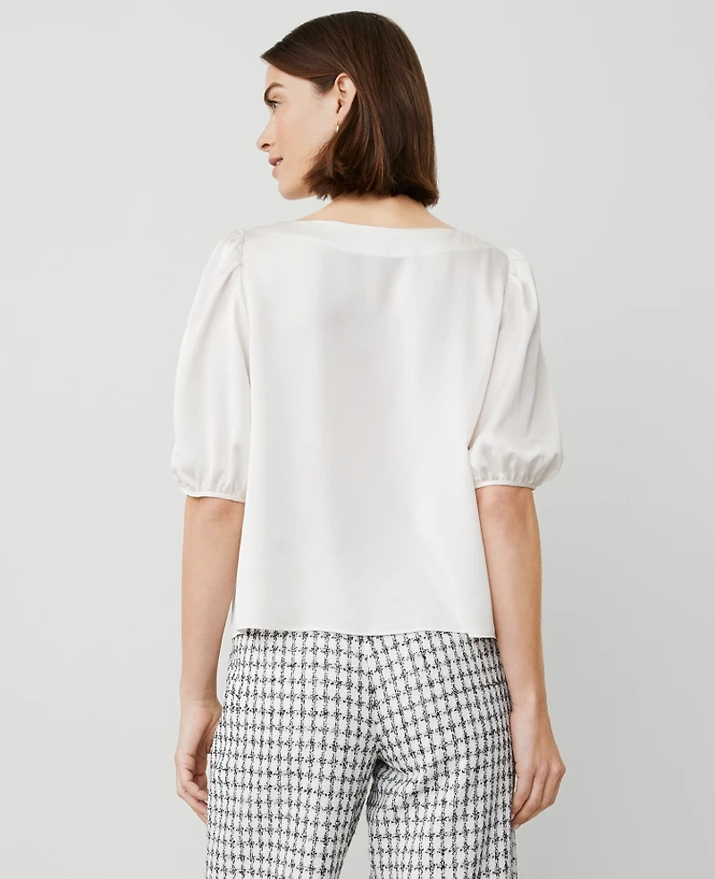 Ann Taylor Boatneck Popover Top Size XL Winter White Women's