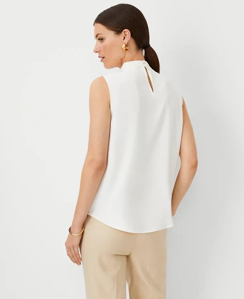 Ann Taylor Pintucked Mock Neck Tank Top Size XL Winter White Women's